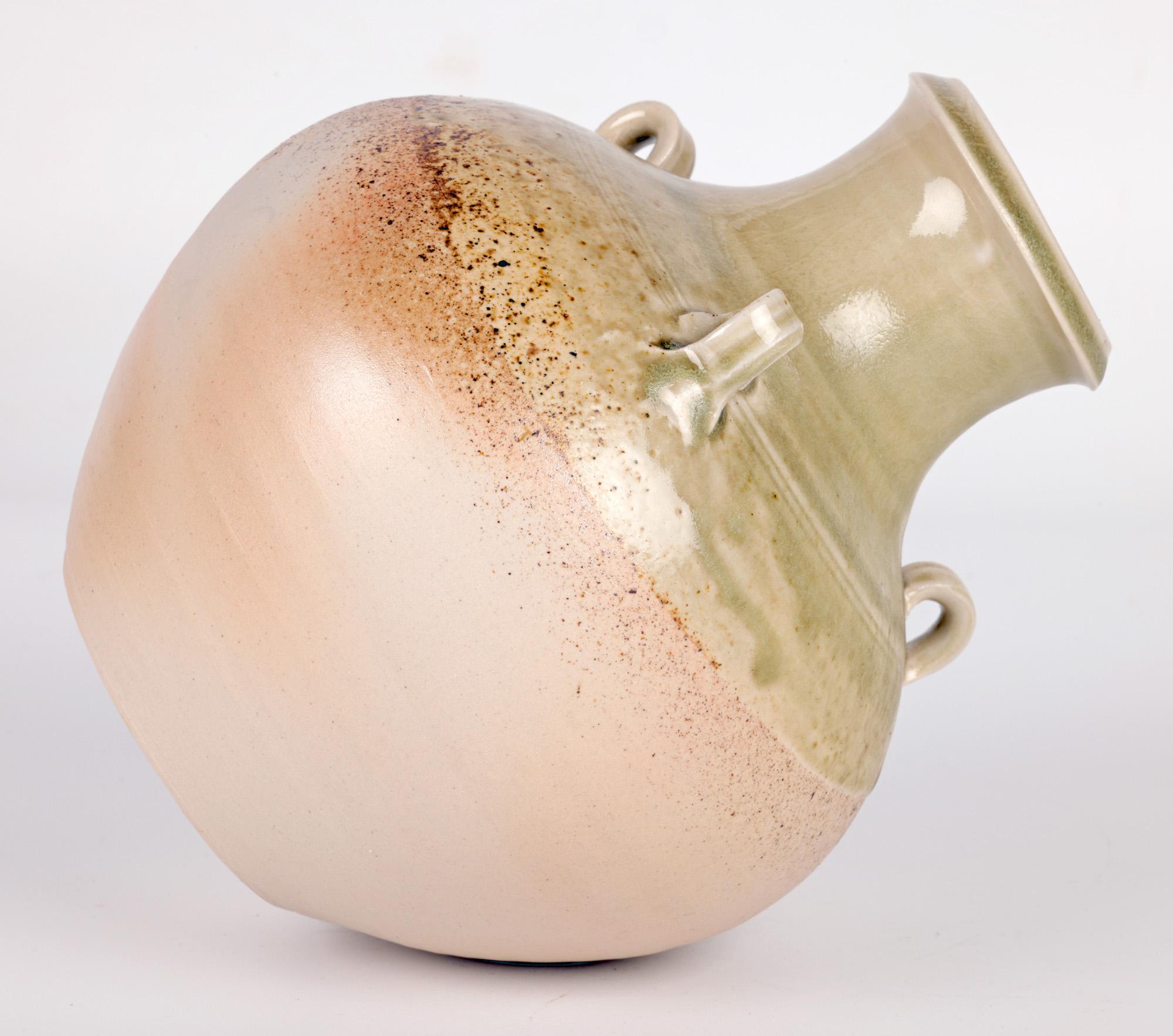 Salt Glazed Three Handled Studio Pottery Vase For Sale 2