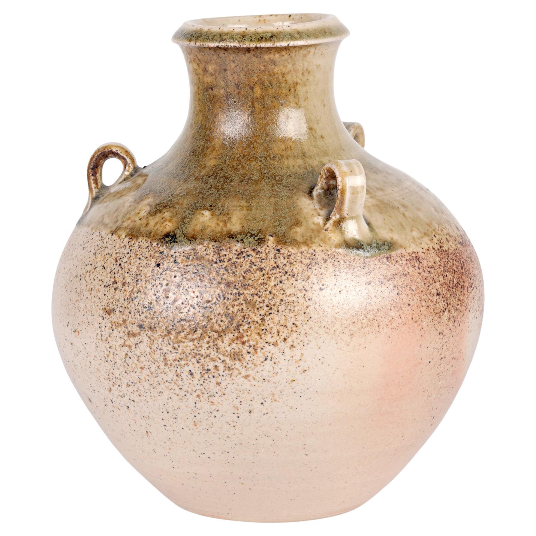 Salt Glazed Three Handled Studio Pottery Vase