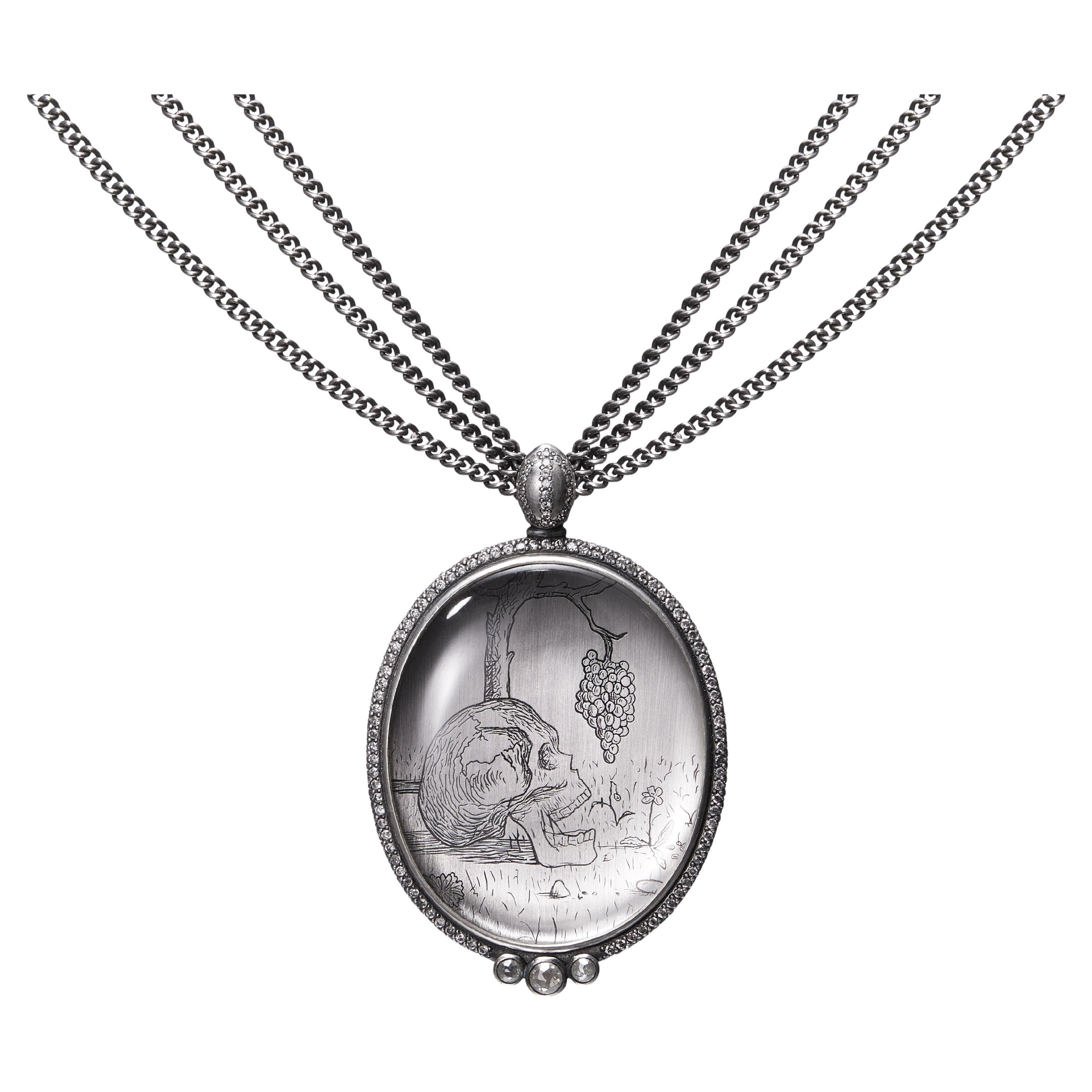 Salt & Pepper Diamond and Rock Crystal ‘Post Festum’ Necklace in Silver