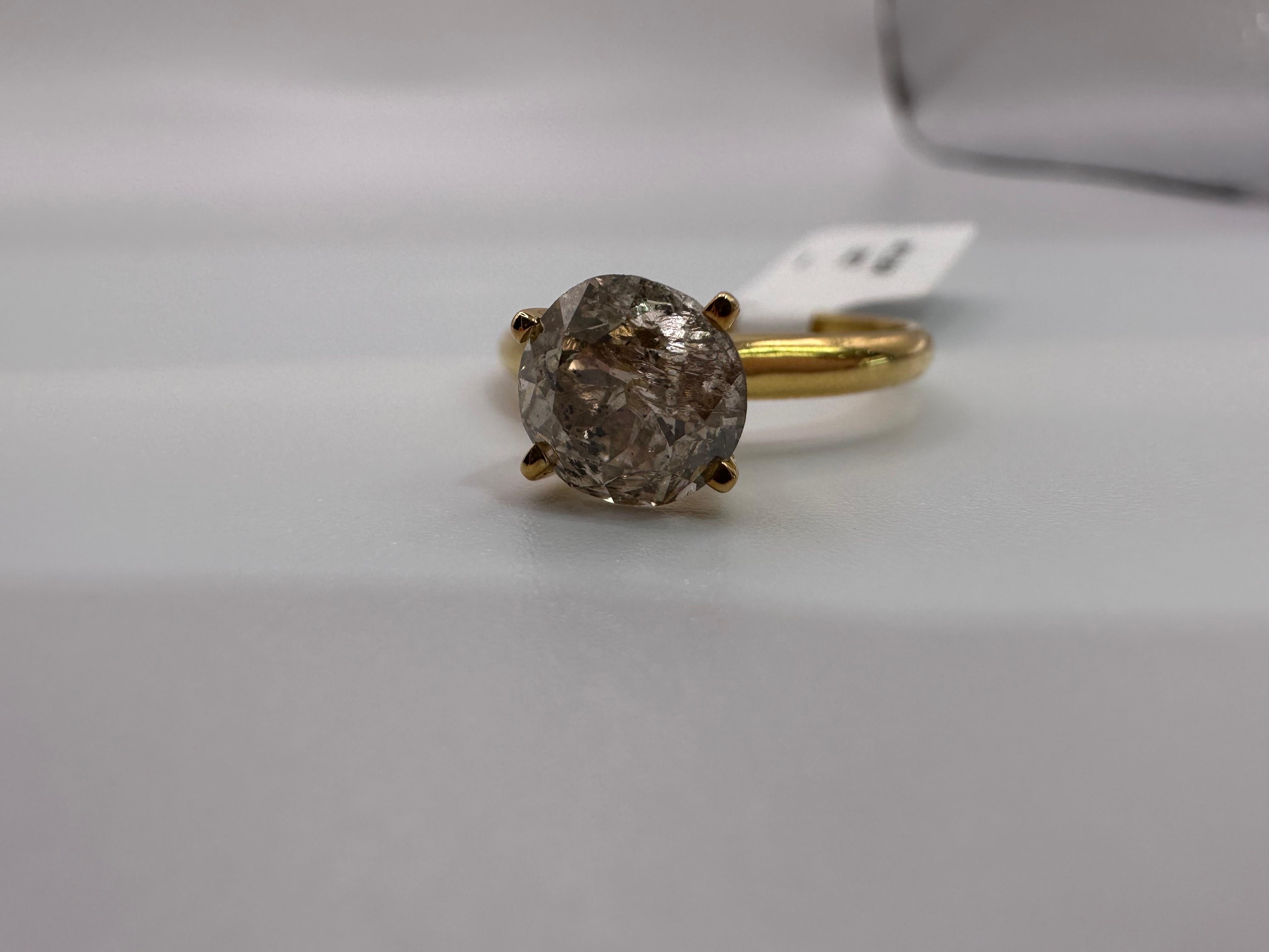 Brilliant Cut Salt Pepper Diamond ring 14KT gold Engagement ring  For Sale