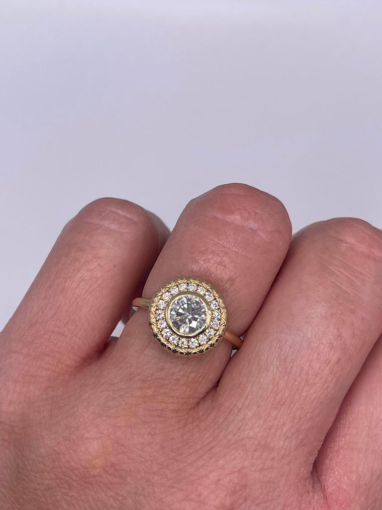 Salt Pepper Diamond ring 18KT yellow gold engraved ring engagement