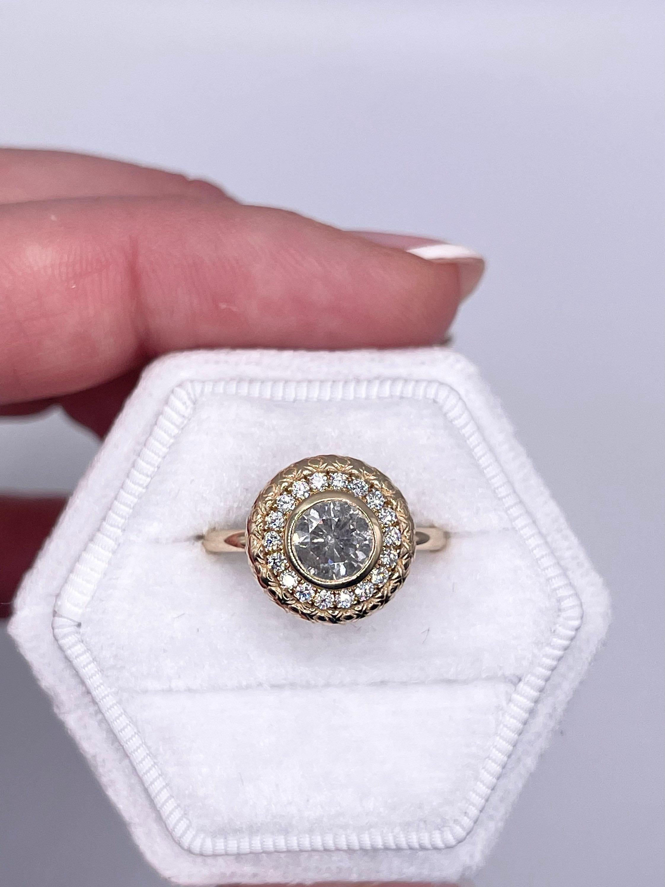 Sal Pimienta Anillo de diamantes 18KT oro amarillo anillo grabado anillo de compromiso en venta 1