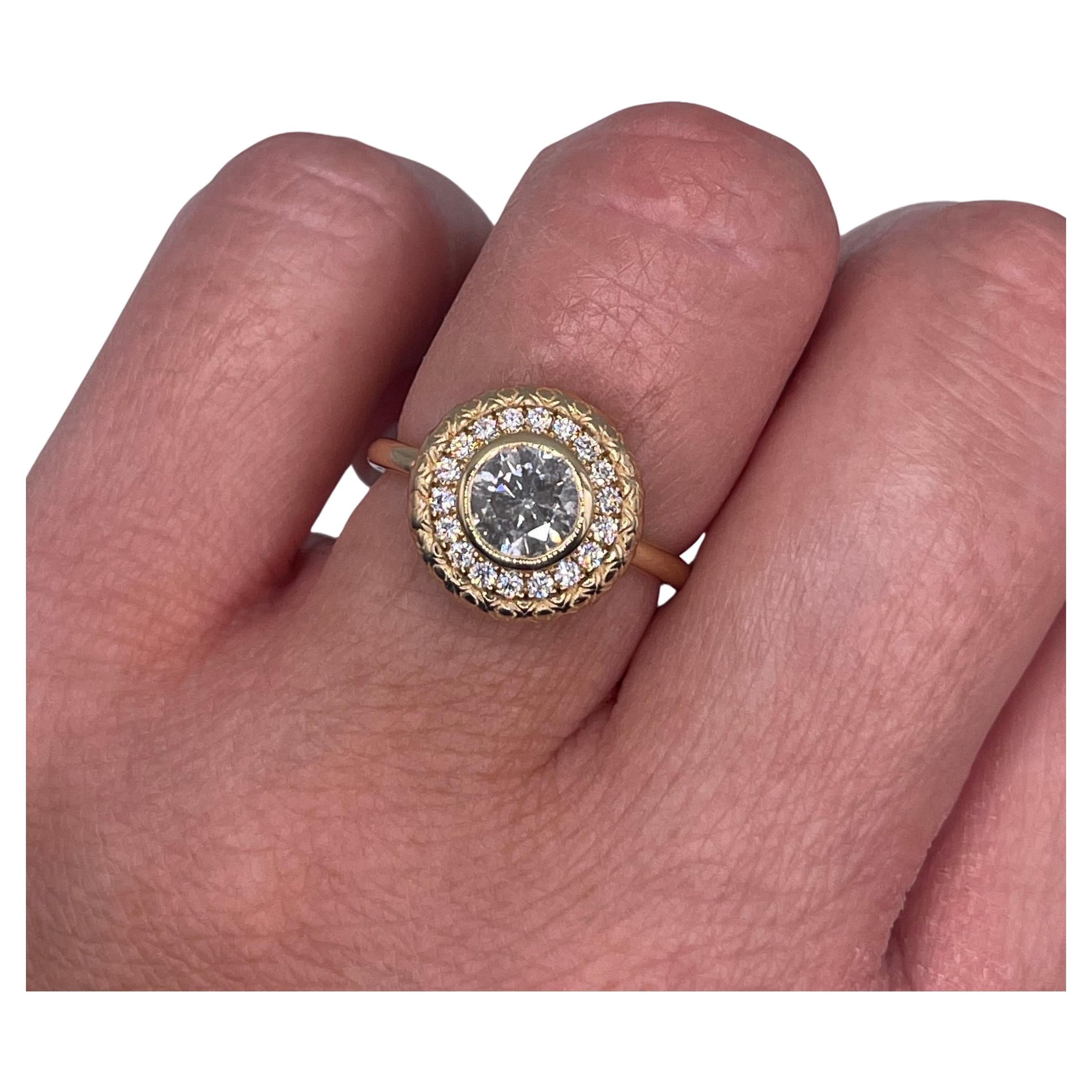 Salt Pepper Diamond ring 18KT yellow gold engraved ring engagement ring