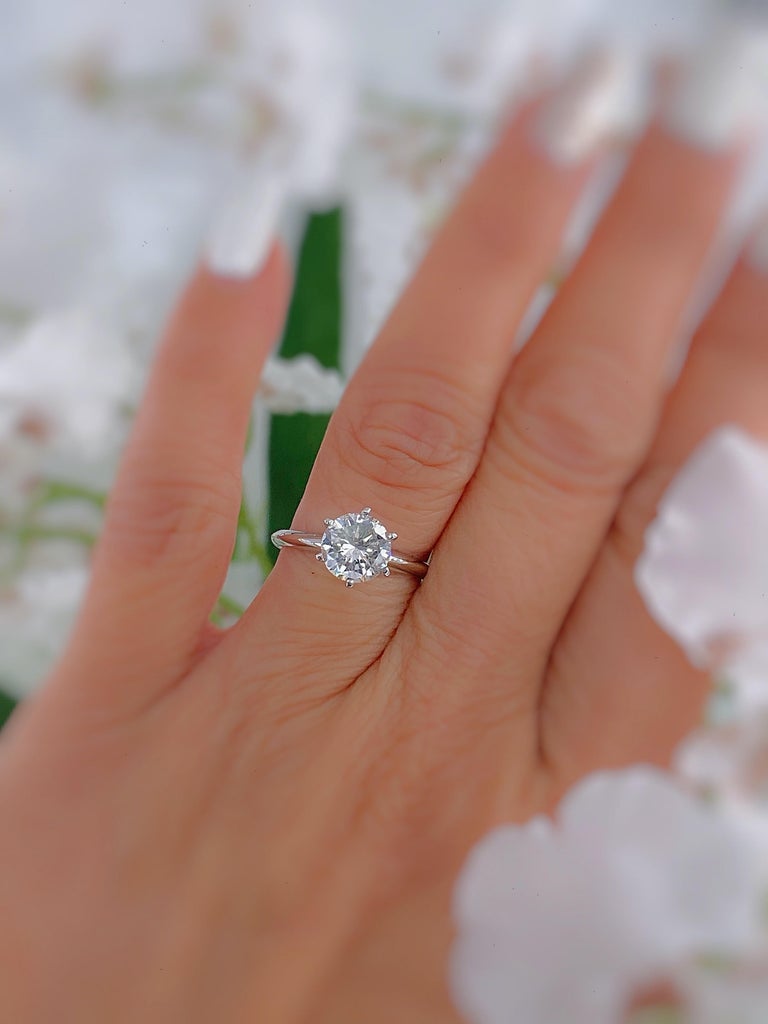 Salt and Pepper Round Diamond Solitaire Ring Metal 14 Karat White Gold