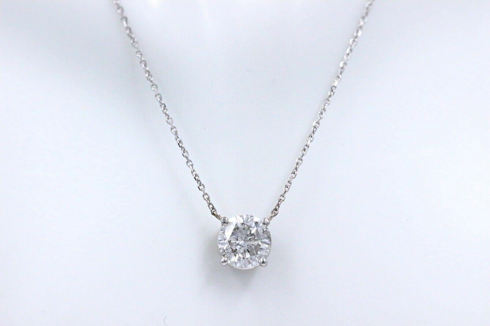 Salt and Pepper Round Diamond Solitaire Pendant Necklace 1.31 Carat In Excellent Condition In San Diego, CA