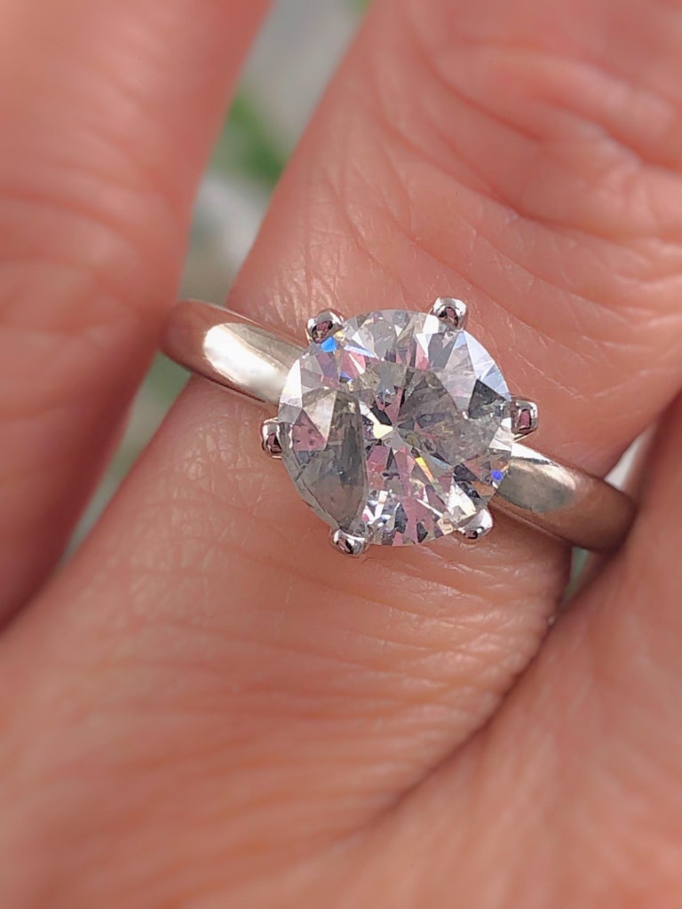 Salt and Pepper Round Diamond Soltice Setting Solitaire Ring 2.35 Carat