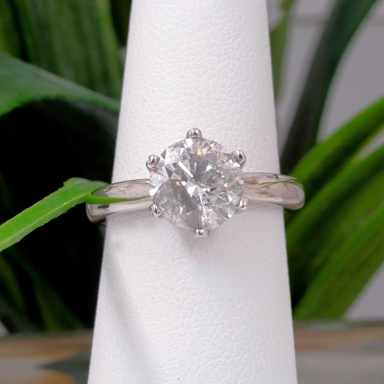 Salt and Pepper Round Diamond Soltice Setting Solitaire Ring 2.35 Carat