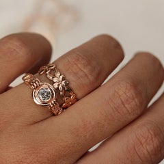 Salt & Pepper round solitaire unique engagement ring, The Holder - Ready to ship