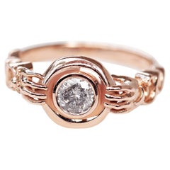 Salt & Pepper round solitaire unique engagement ring, The Holder - Ready to ship