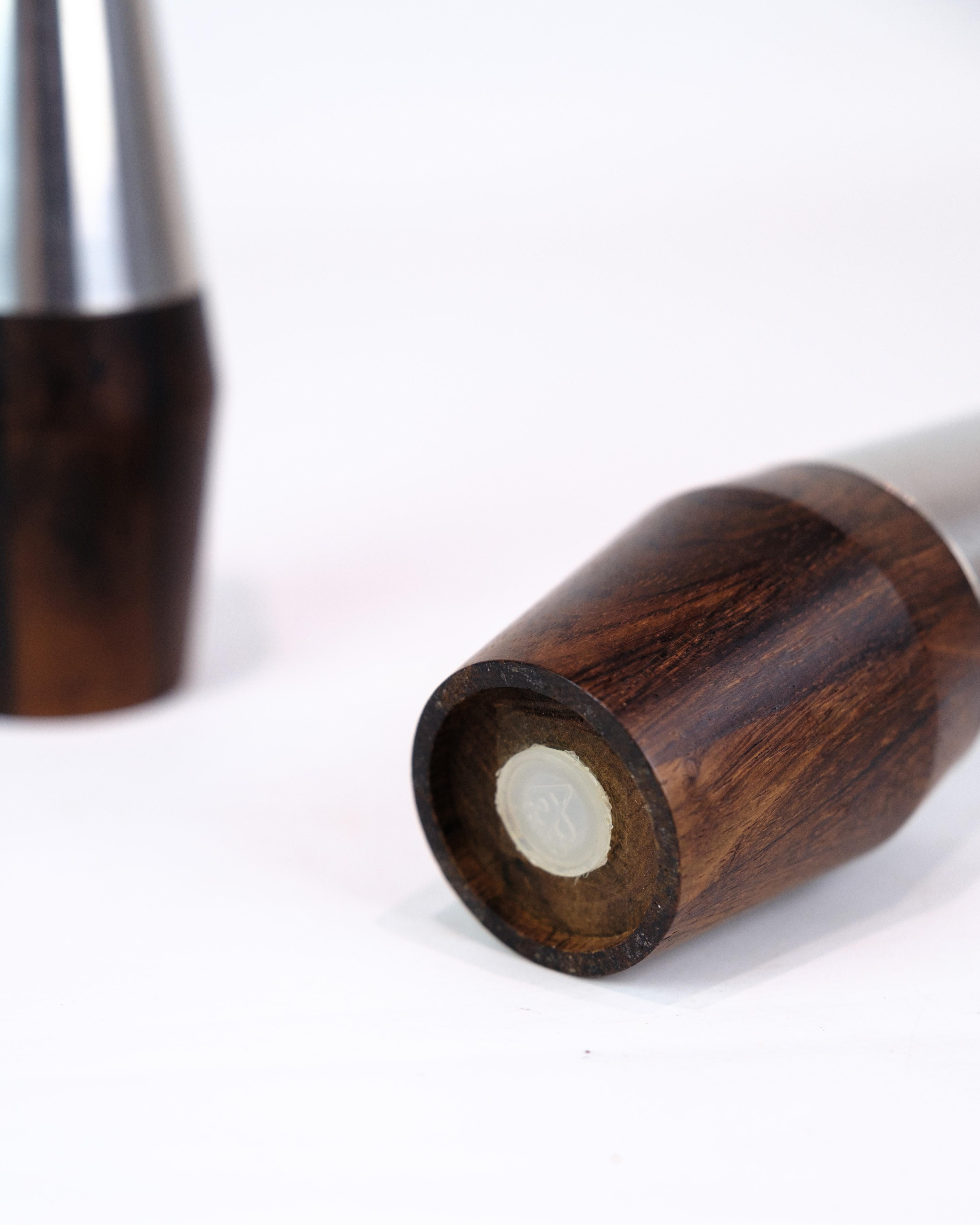 Salz- und Pfefferstreuer aus Stahl und Palisanderholz von Lone Sachs für A&B Design (20. Jahrhundert) im Angebot