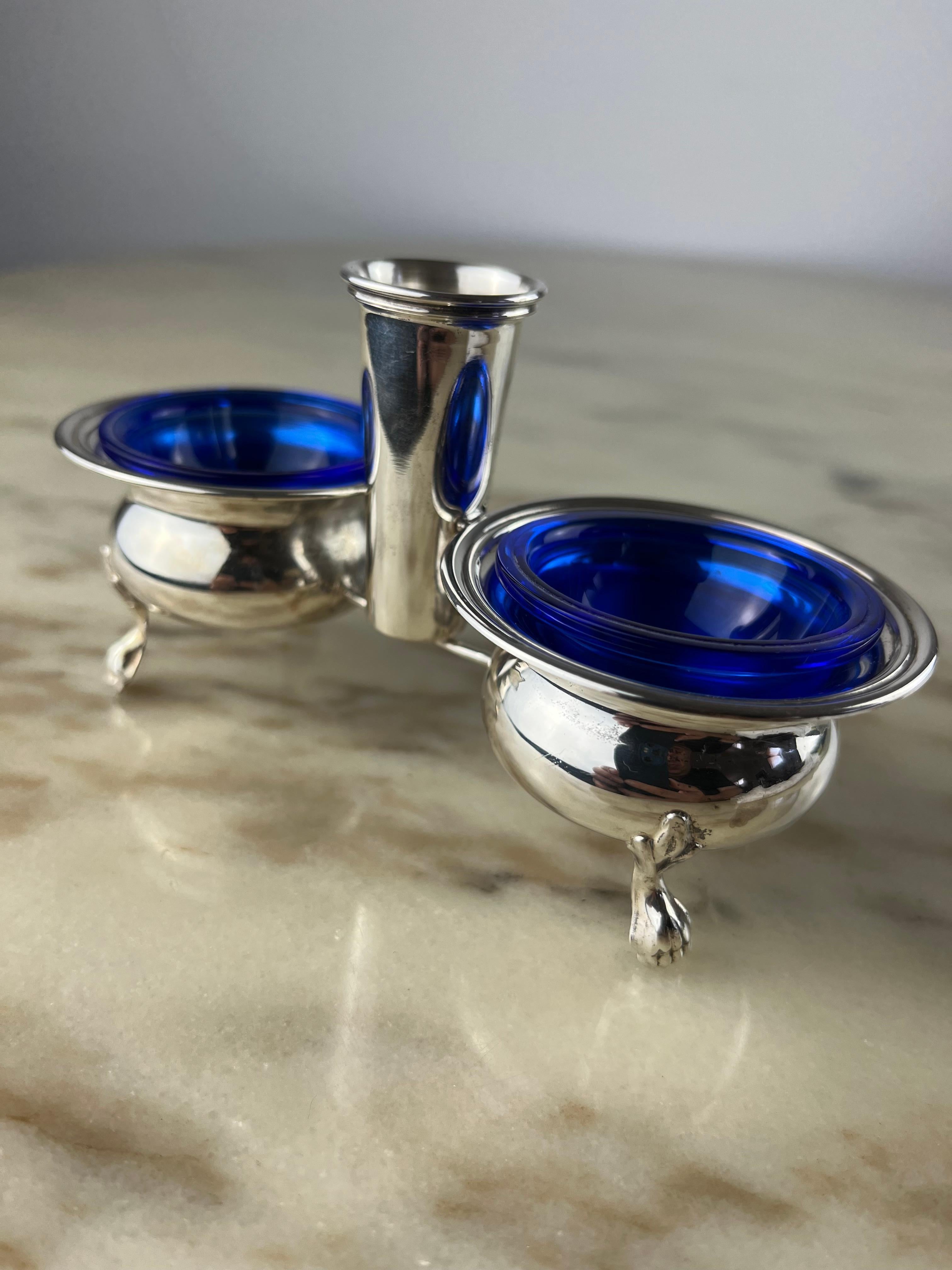 Salt/Pepper/Toothpick Set in 800 Silver and Crystal, Italy, 1990 For Sale 2