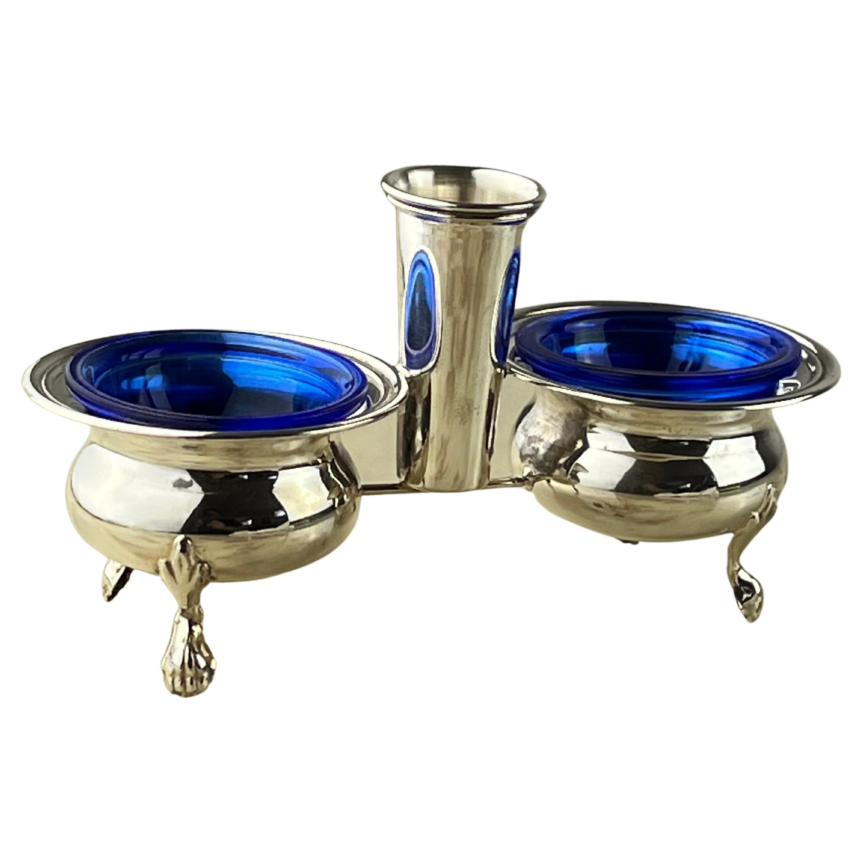 Salt/Pepper/Toothpick Set in 800 Silver and Crystal, Italy, 1990