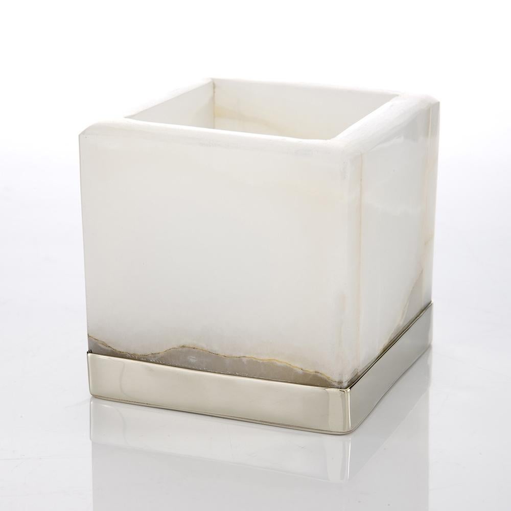 Argentine Salta Large Square Beacon, Alpaca Silver & Cream Natural Onyx Stone For Sale