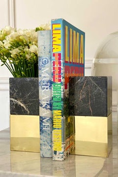 Coppia di reggilibri Salta Large Square in onice nero e ottone