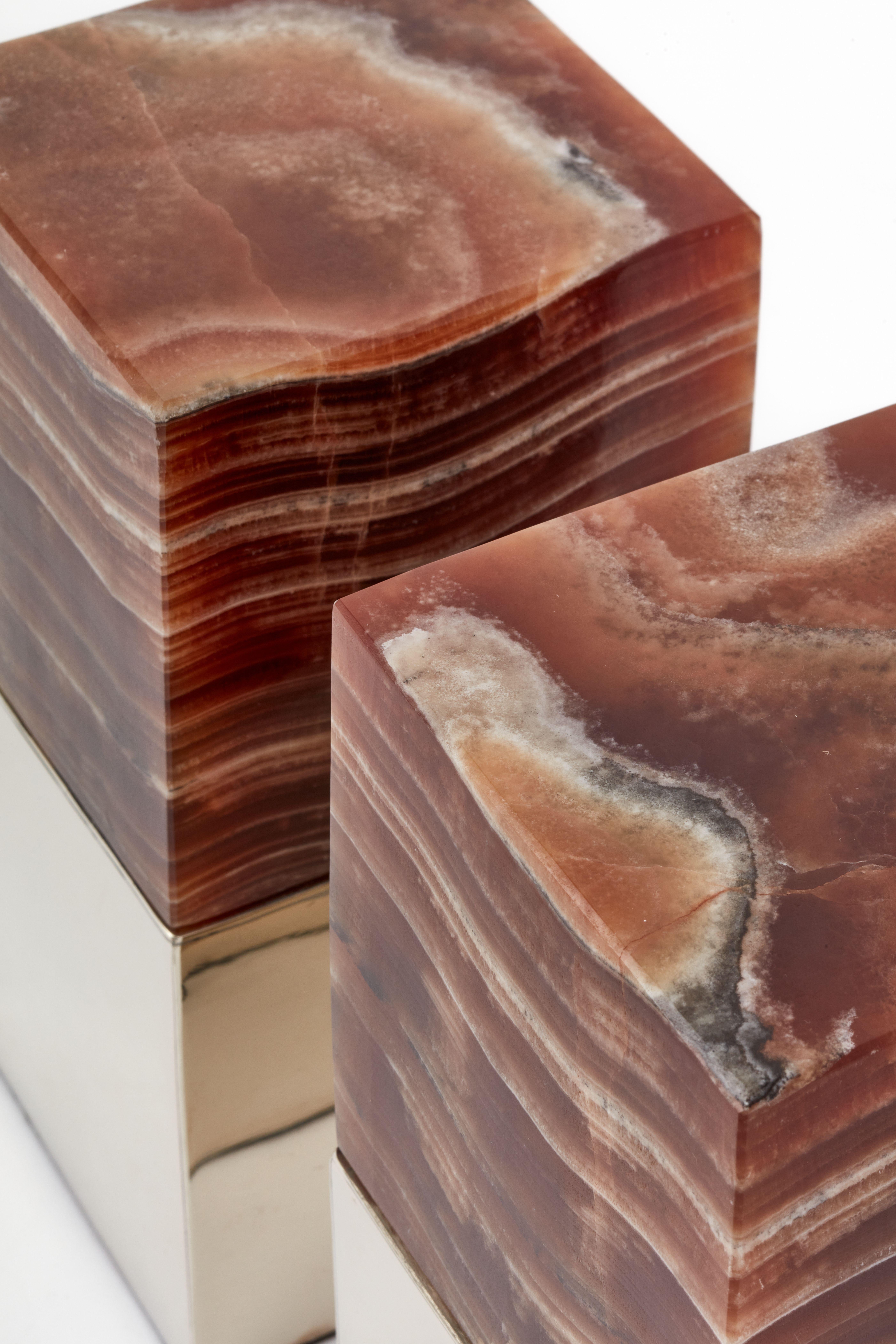 Modern Salta Large Square Bordeaux  Onyx Stone Pair of Bookends For Sale