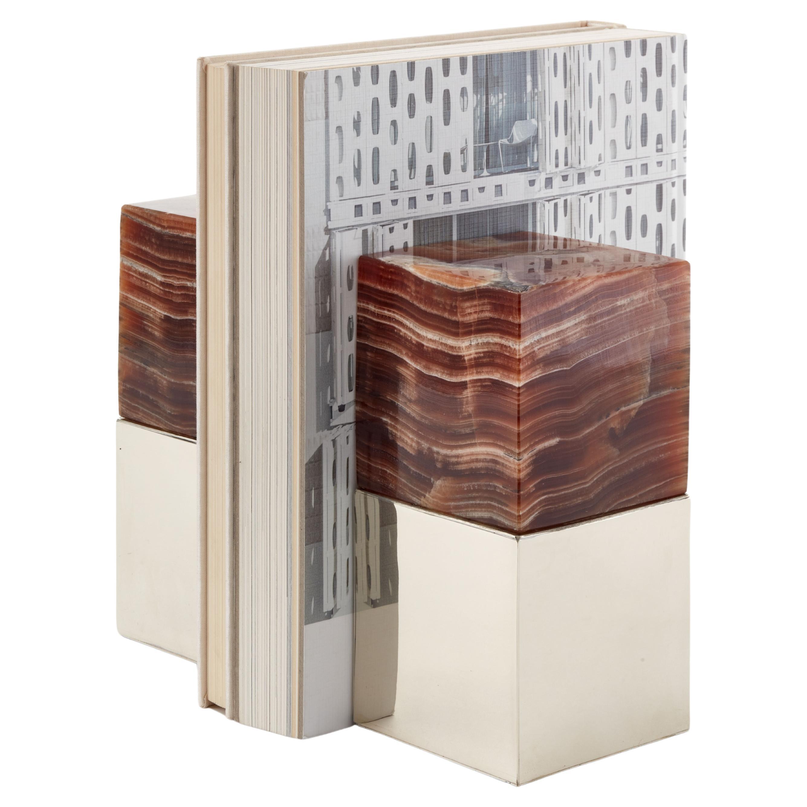 Salta Large Square Bordeaux  Onyx Stone Pair of Bookends For Sale