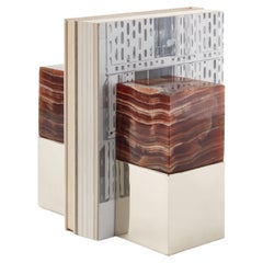 Salta Large Square Bordeaux  Onyx Stone Pair of Bookends