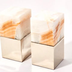 Paire de serre-livres Salta Large Square Cream Onyx Stone