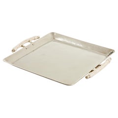 Salta Großes quadratisches Ledertablett, Alpaka Silber & Leder