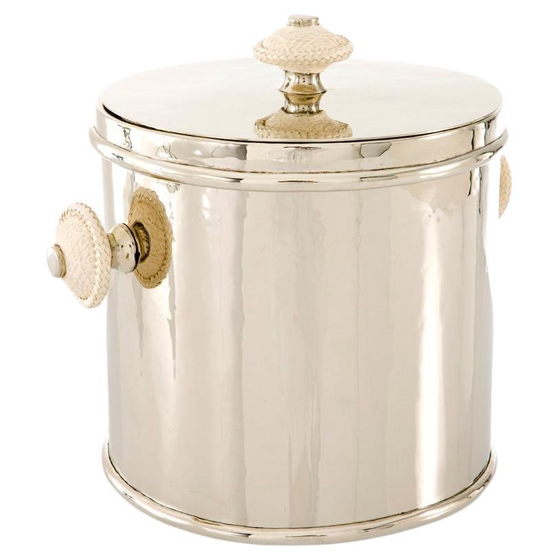 Salta Leather Ice Bucket, Alcapa Silver & Goat Leather For Sale