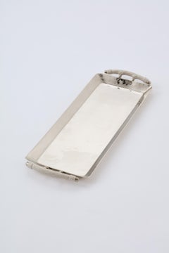 Salta Medium Rectangular Leather Tray, Alpaca Silver & Leather