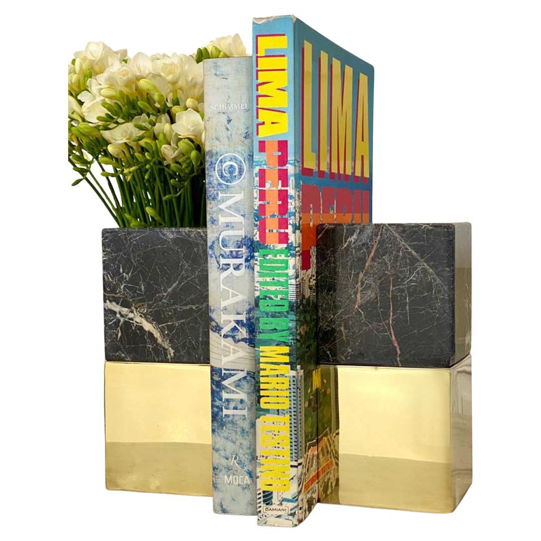 Paire de serre-livres Salta Medium Square Black Onyx Stone & Brass Pair of Bookends