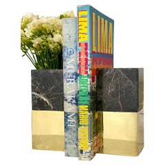 Paire de serre-livres Salta Medium Square Black Onyx Stone & Brass Pair of Bookends