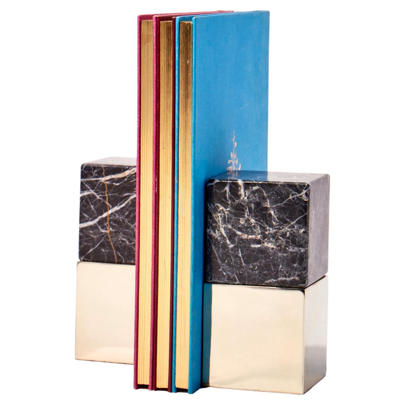 SALTA Medium Square Black Onyx Stone Pair of Bookends For Sale