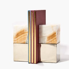 Paire de serre-livres Salta Medium Square Cream Onyx Stone