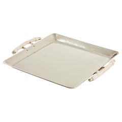 Salta Medium Square Leather Tray, Alpaca Silver & Leather