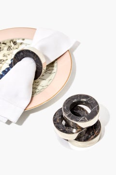 Two Set Salta Napking Ring, Alpaca Silver & Black Onyx Natural Stone