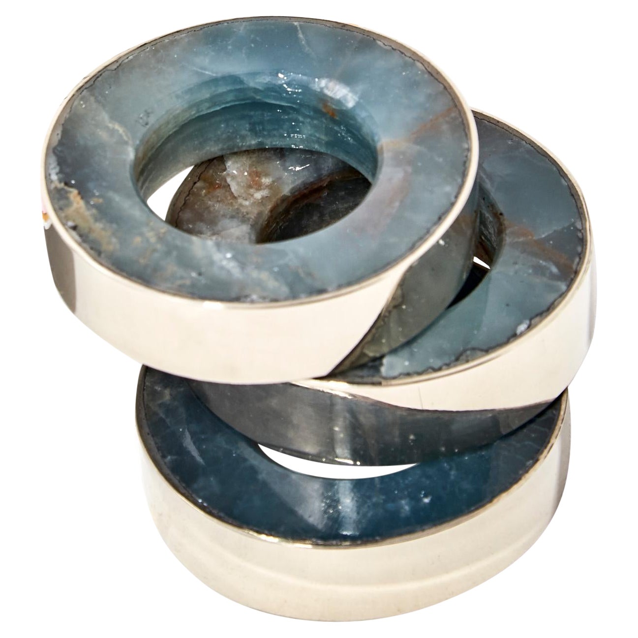 Anello Salta Napking, Alpaca Silver e pietra naturale Onice Blu