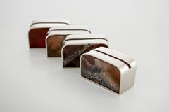 Salta Place Card Holders, Alpaca Silver & Brown Natural Onyx Stone