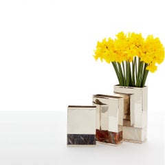 Salta Rectangular Large Flower Vase, Alpaca Silver & Brown Onyx