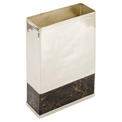 Vase à fleurs rectangulaire moyen Salta, alpaga argenté et onyx noir