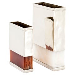 Salta Rectangular Medium & Large Flower Vases, Alpaca Silver & Onyx Stone