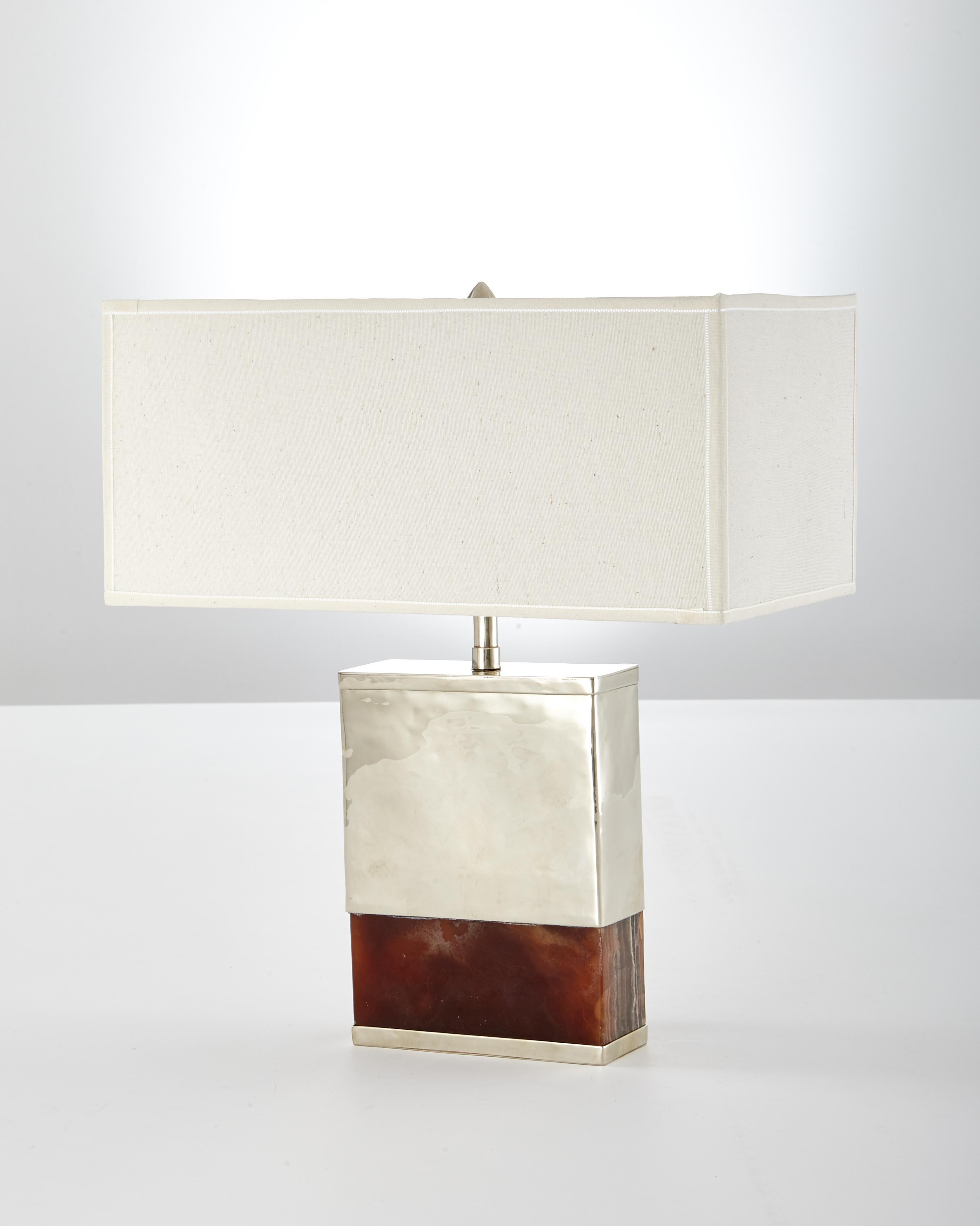 Modern Salta Rectangular Table Lamp Small in Silver Alpaca & Onyx Stone For Sale