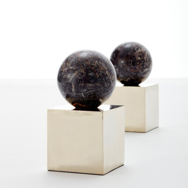 Modern Salta Round Black Onyx Stone Pair of Bookends For Sale