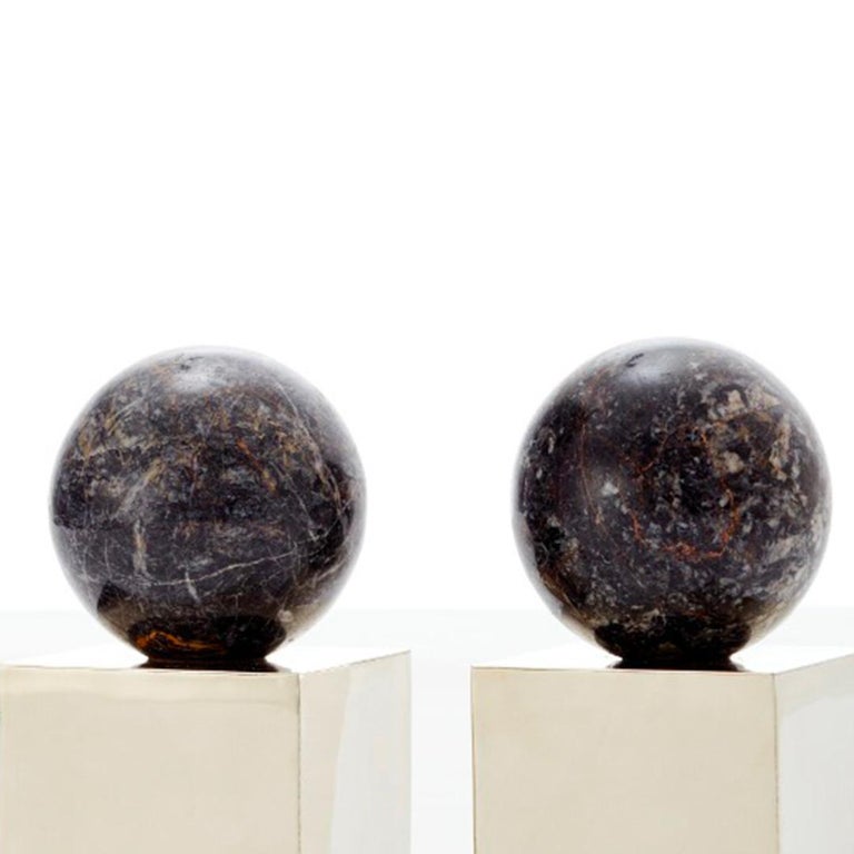 Argentine Salta Round Black Onyx Stone Pair of Bookends For Sale