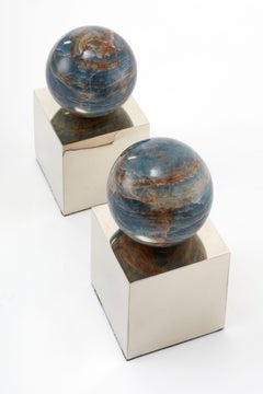 Salta Round Blue Onyx Stone Pair of Bookends