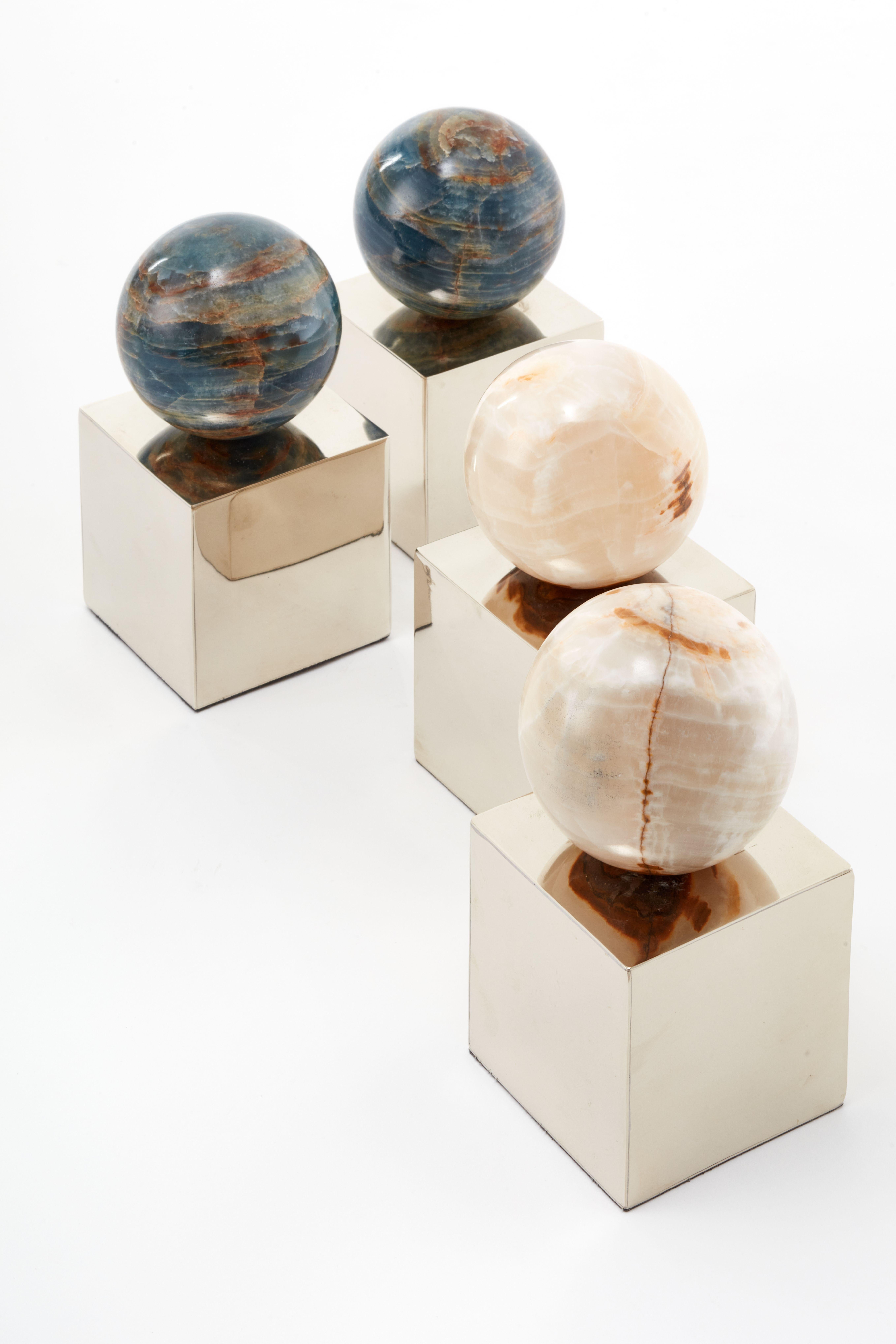 Modern Salta Round Blue Onyx Stone Pair of Bookends For Sale