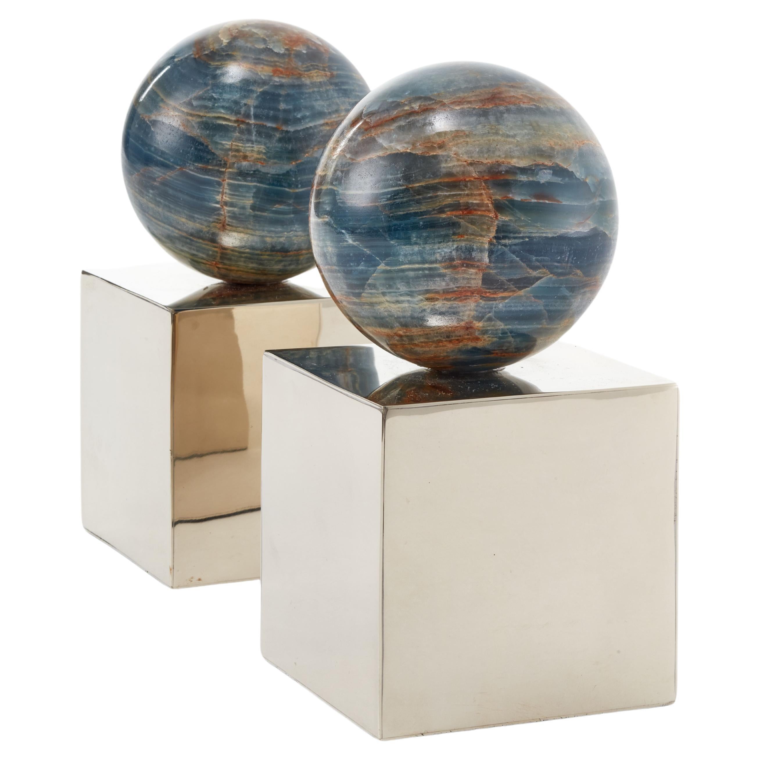Salta Round Blue Onyx Stone Pair of Bookends