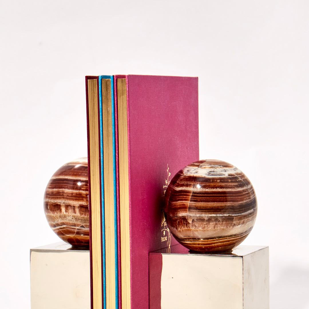 Argentine Salta Round Brown Onyx Stone Pair of Bookends For Sale