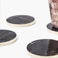 Sottobicchiere rotondo Salta, Argento Alpaca e Pietra Naturale Onice Nera