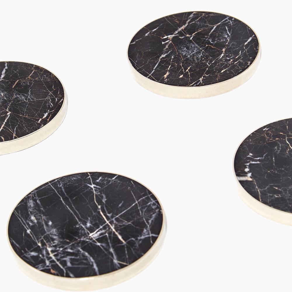 Argentin Dessous de verre rond Salta, Alpaca Silver & Black Onyx Natural Stone en vente