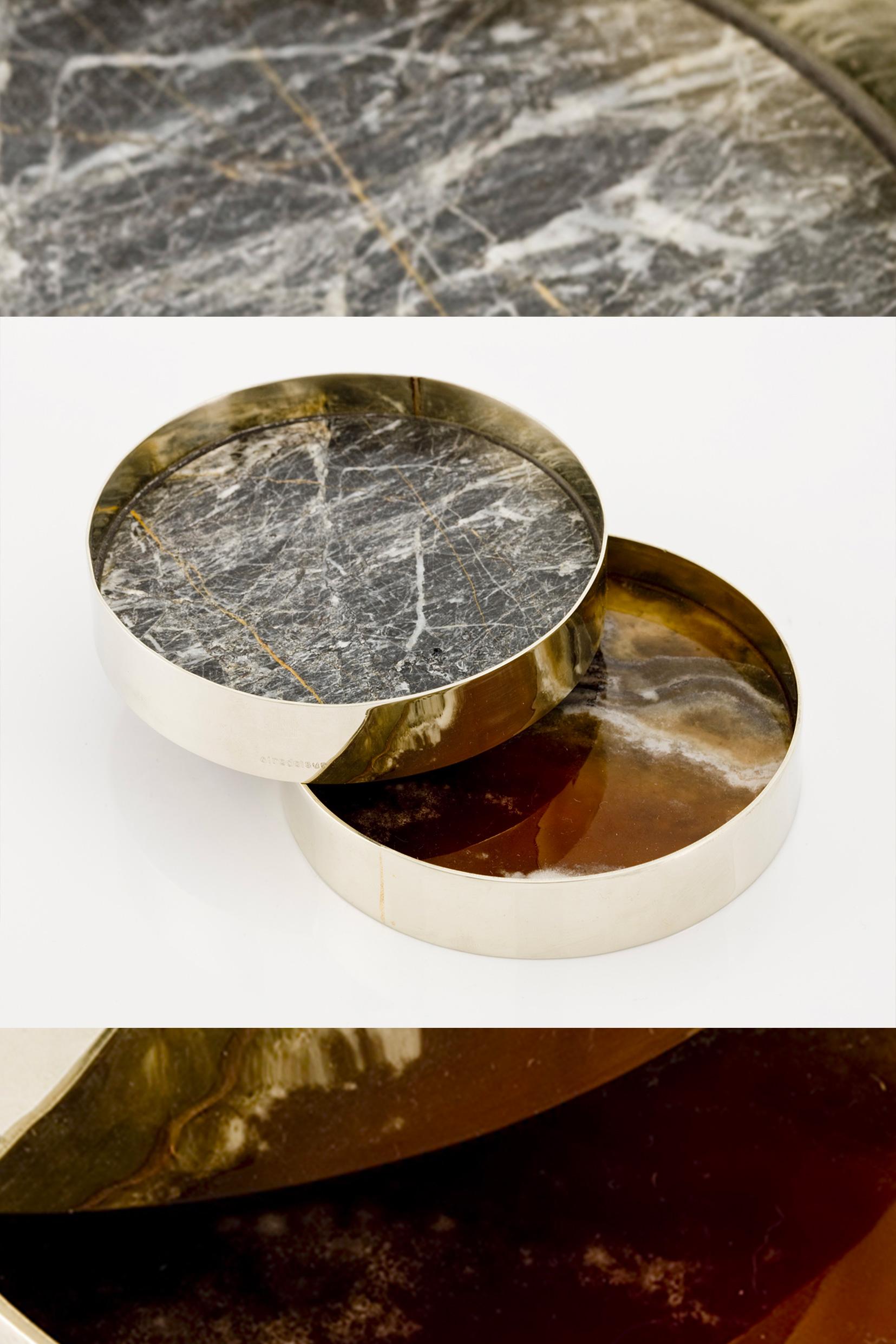 Argentine Salta Round Coaster, Alpaca Silver & Black Onyx Natural Stone For Sale