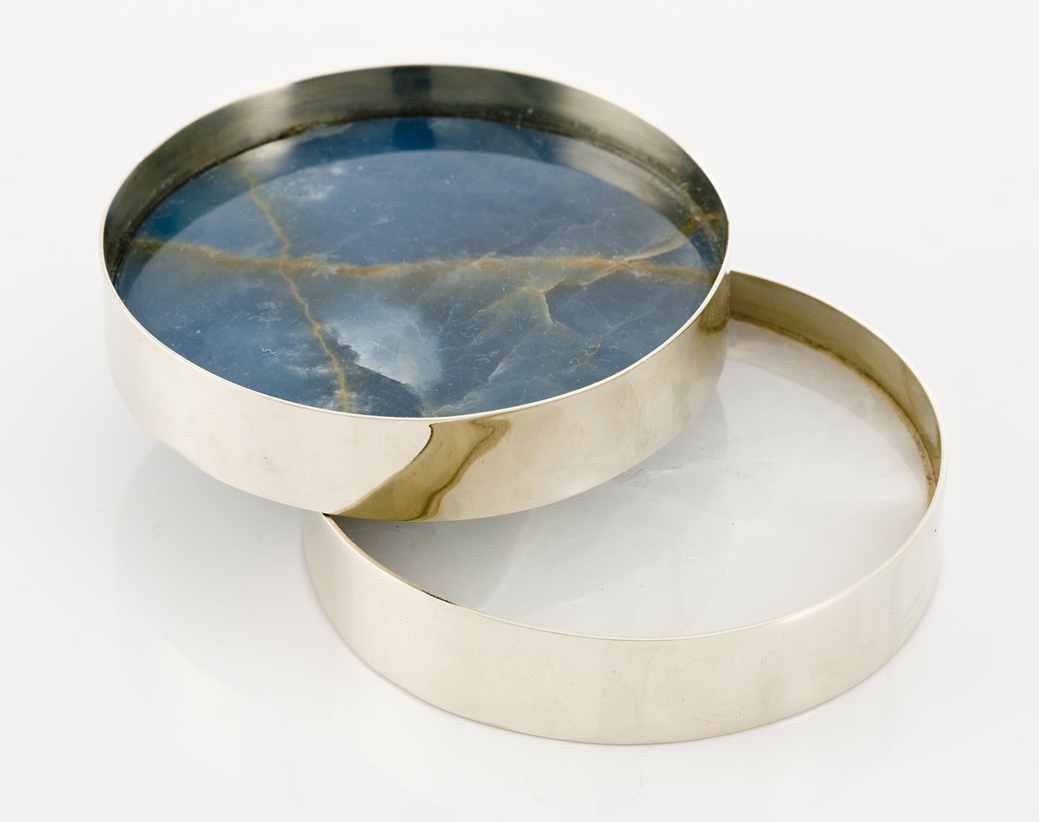 SET Salta Round Bottle-Holder , Alpaca Silver &  Onyx Natural Stone