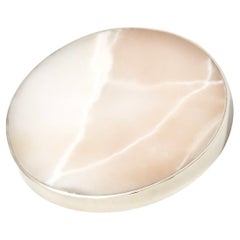 Plateau rond Salta, argent alpaga et onyx crème pierre naturelle