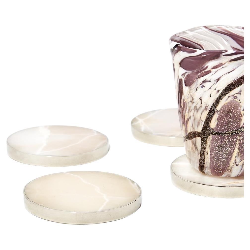 Salta Round Coaster, Alpaca Silver & Cream Onyx Natural Stone For Sale