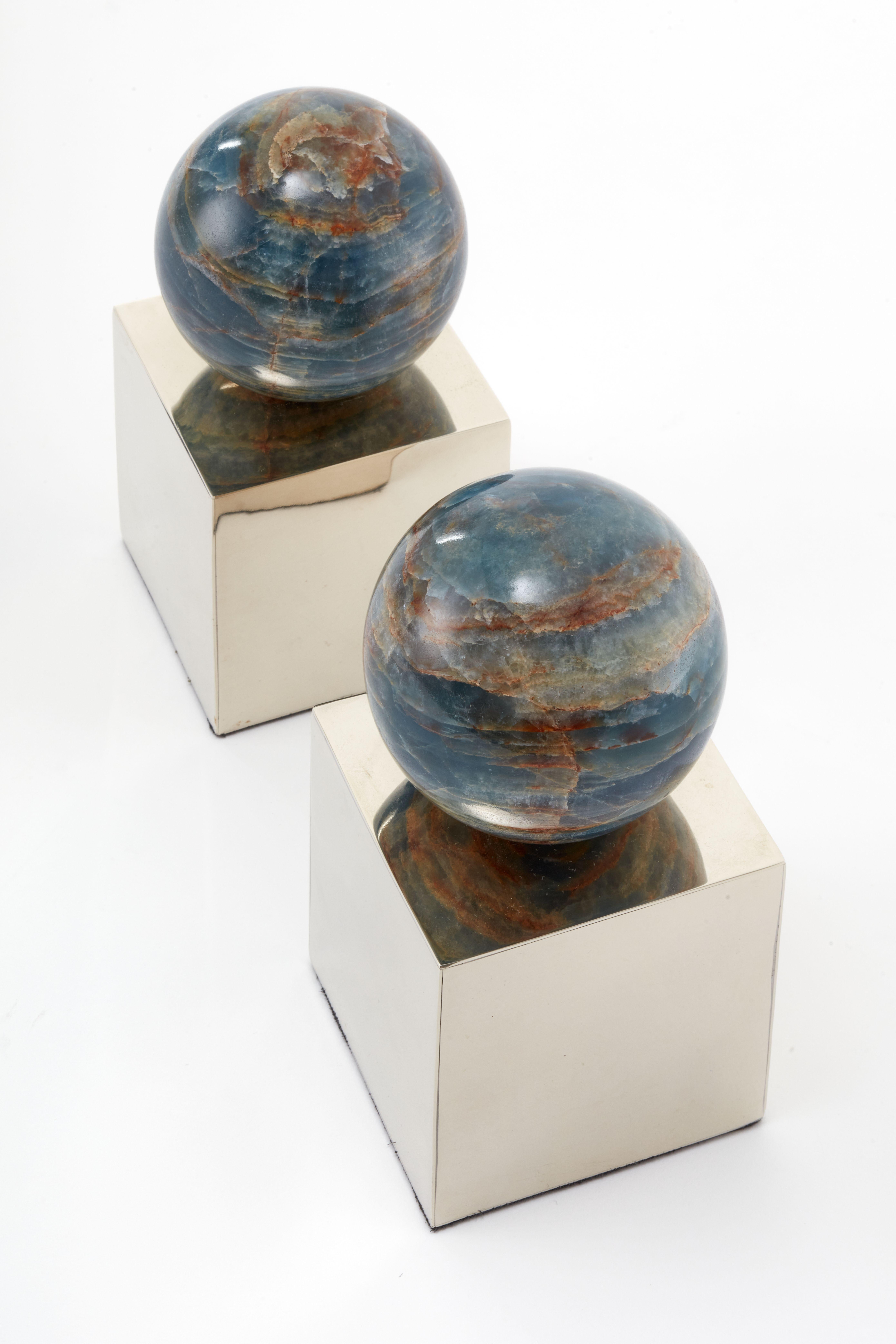 Argentine Salta Round Cream Onyx Stone Pair of Bookends For Sale